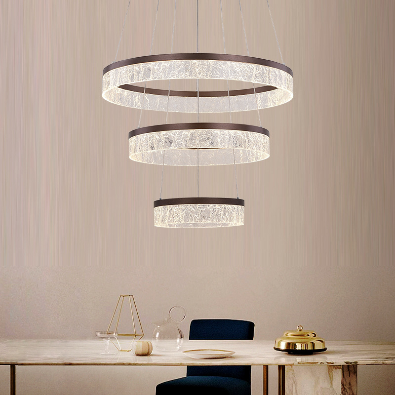 新款客厅吊灯简约现代大气家用圆圈LED创意个性亚克力环形吊灯具