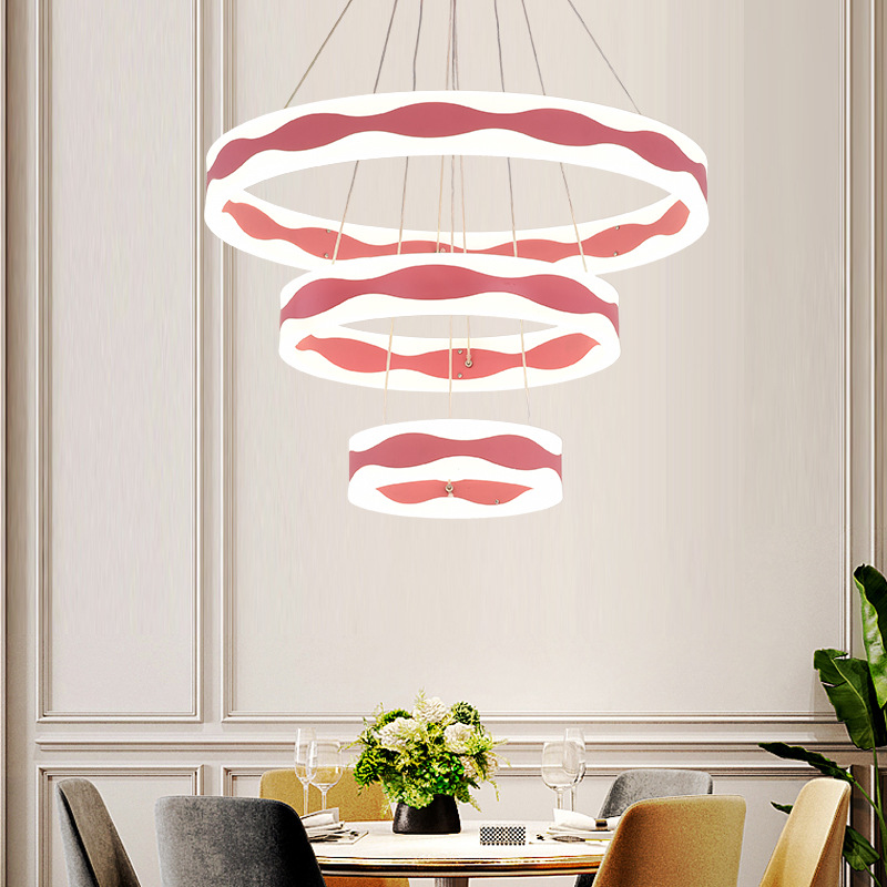 圆环形吊灯 现代大气创意客厅亚克力吊灯 简约北欧风马卡龙餐厅灯