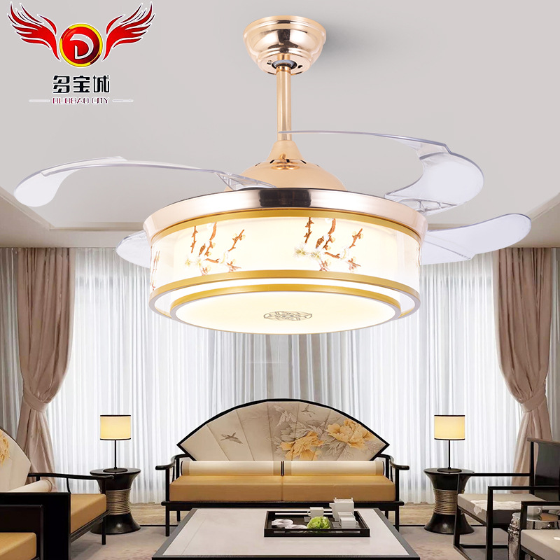 新中式客厅风扇灯餐厅卧室遥控电风扇吊灯现代简约家用吊扇灯具