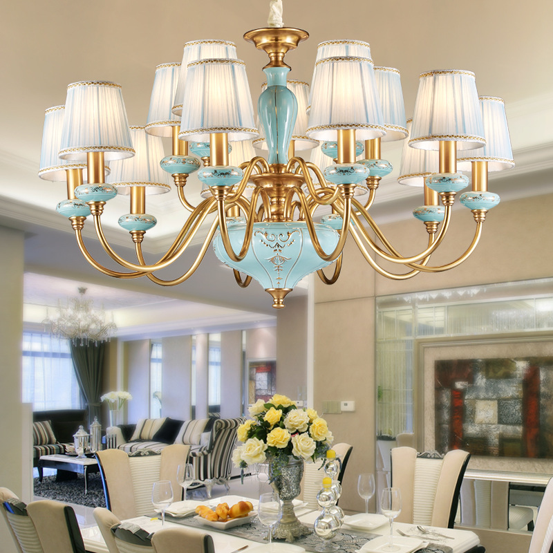 新中式客厅吊灯卧室餐厅灯具奢华大气全铜灯时尚欧式别墅书房灯具