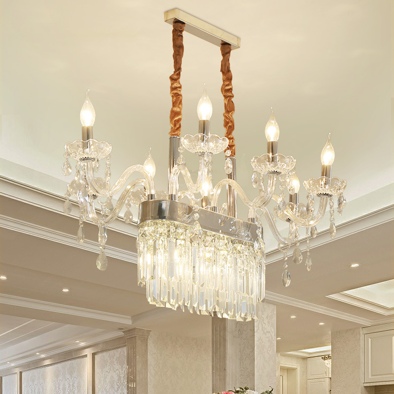 简约现代餐厅水晶吊灯创意欧式长方形餐吊灯别墅餐桌吧台灯具新款