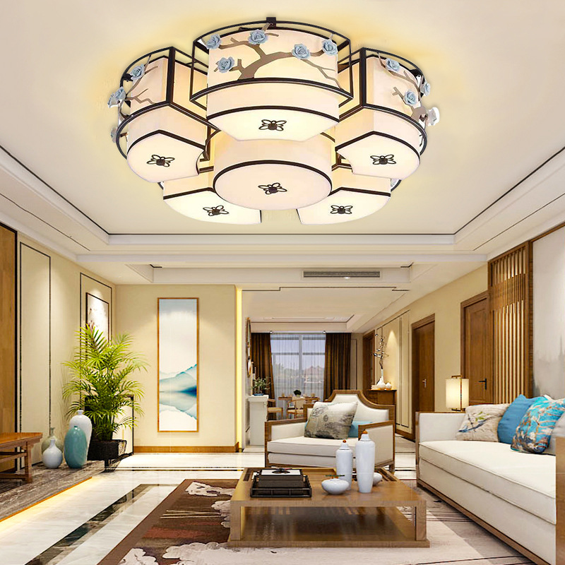 新中式吸顶灯中国风创意简约现代客厅餐厅酒店大气led圆形吸顶灯