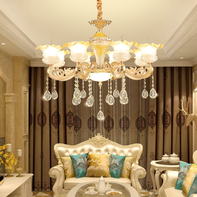 新款欧式水晶吊灯奢华大气现代客厅灯别墅复式楼餐厅卧室蜡烛灯具