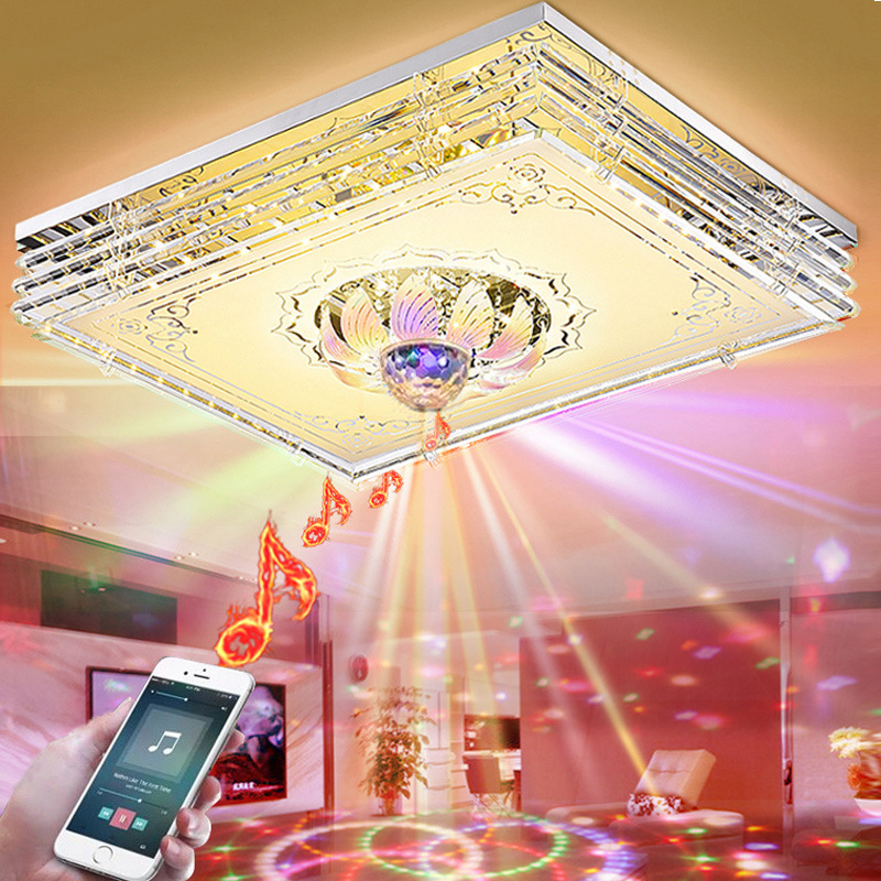 客厅灯蓝牙音乐LED吸顶灯 长方形水晶灯现代简约大气家用卧室灯具