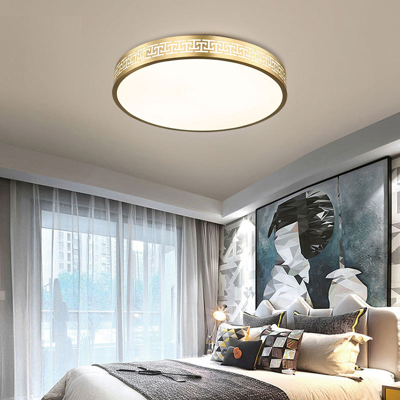 新中式全铜LED吸顶灯 简约现代客厅灯美式超薄卧室灯书房圆形灯具