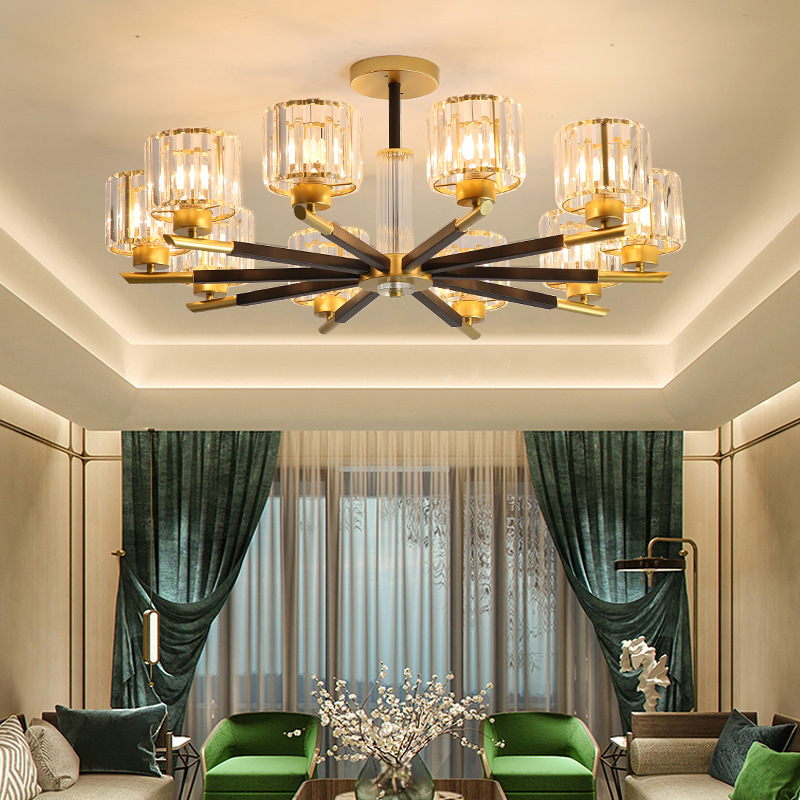 新款美式客厅灯水晶吊灯后现代简约大气餐厅灯家用奢华时尚卧室灯