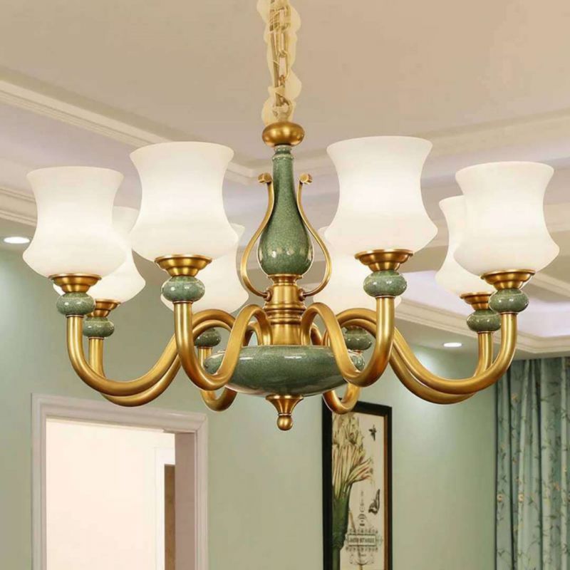 全铜吊灯 欧式客厅灯具简约大气卧室创意餐厅灯房家装陶瓷铜灯