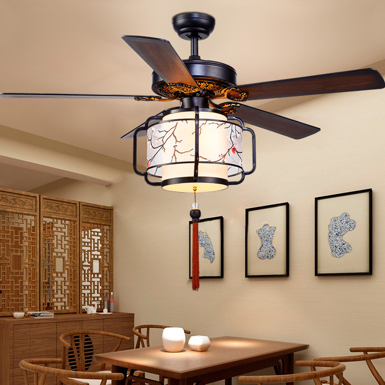 新中式吊扇灯 仿古创意led静音简约现代家用客厅餐厅卧室风扇灯具