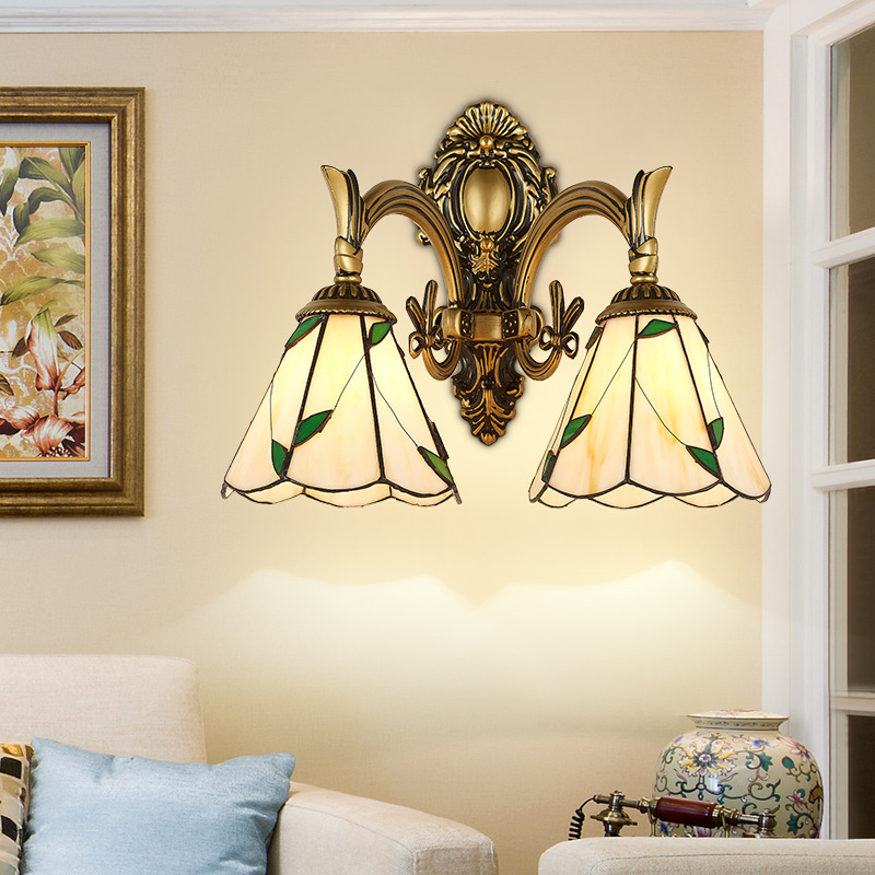 现代欧式蒂凡尼壁灯床头灯过道灯阳台卧室复古创意树叶兰花灯灯具