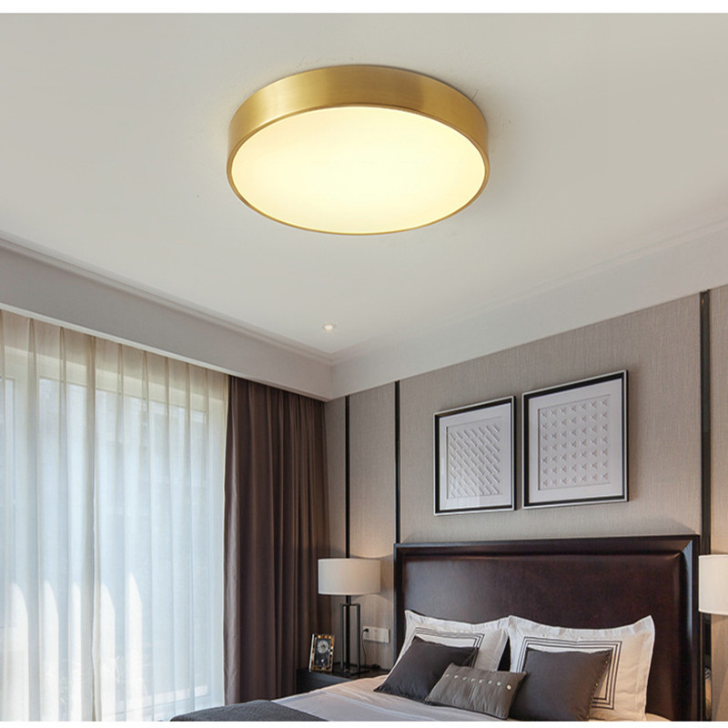超薄全铜吸顶灯房间灯简约现代阳台灯圆形欧式卧室灯餐厅全铜灯具