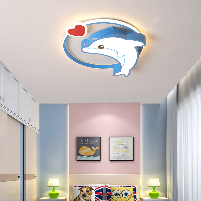儿童爱心海豚卧室灯创意男孩房间LED灯简约个性幼儿园卡通吸顶灯