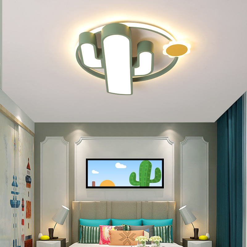 LED卧室吸顶灯绿色仙人掌儿童房灯幼儿园现代创意个性极简卡通灯