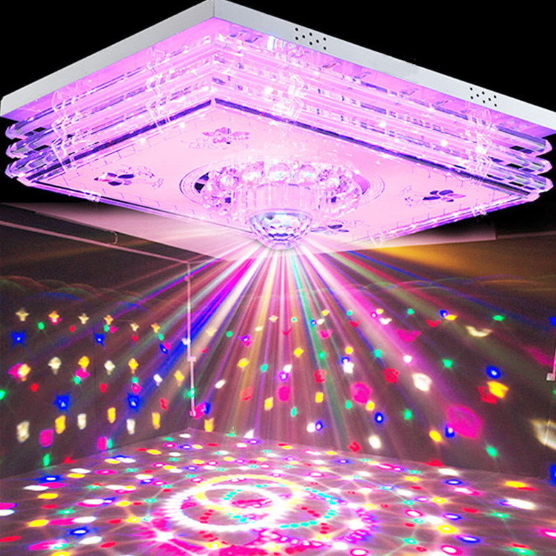 2020新款灯具led水晶灯创意蓝牙音乐吸顶灯七彩长方形客厅灯卧室