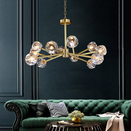 新款全铜北欧客厅水晶后现代简约餐厅卧室轻奢创意魔豆分子吊灯具
