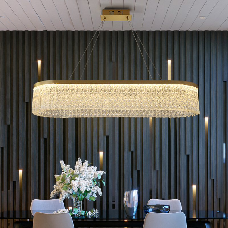 全铜轻奢水晶餐厅吊灯后现代风格简约吧台灯创意个性网红饭厅灯具