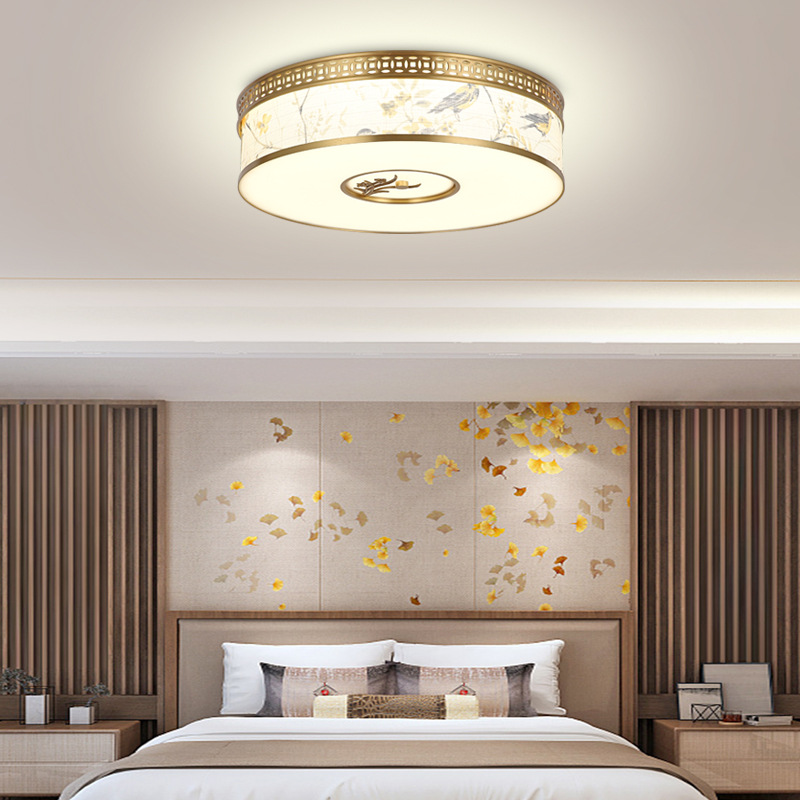 新中式全铜吸顶灯阳台卧室灯客厅灯简约现代亚克力灯罩灯具灯饰
