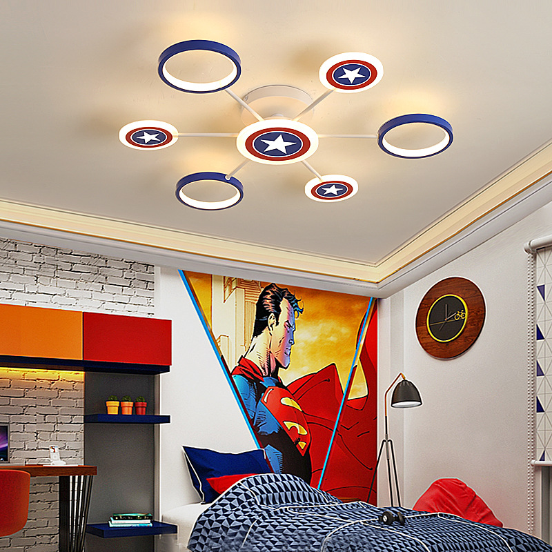 简约现代北欧蓝色灯具创意卧室儿童房卡通装饰LED盾牌护眼吸顶灯
