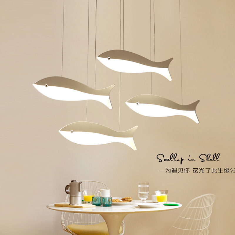 北欧LED吧台餐桌饭厅个性创意餐厅简约现代LED白色小鱼橱窗吊灯