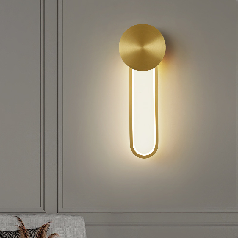 纯铜壁灯椭圆LED简约创意北欧高档金色轻奢卧室床头壁灯