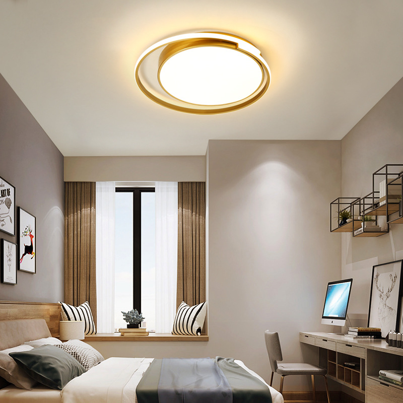 超薄吸顶灯LED金色铁艺卧室房间灯具北欧简约圆形阳台过道吸顶灯
