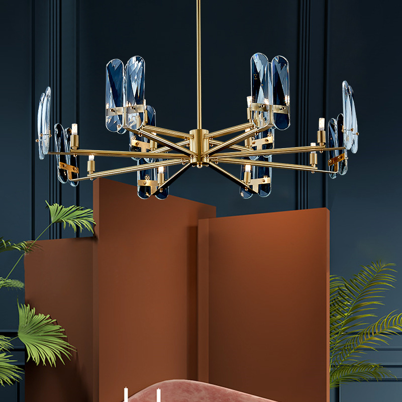 北欧轻奢美式后现代全铜水晶吊灯客厅卧室餐厅创意led金色吊灯