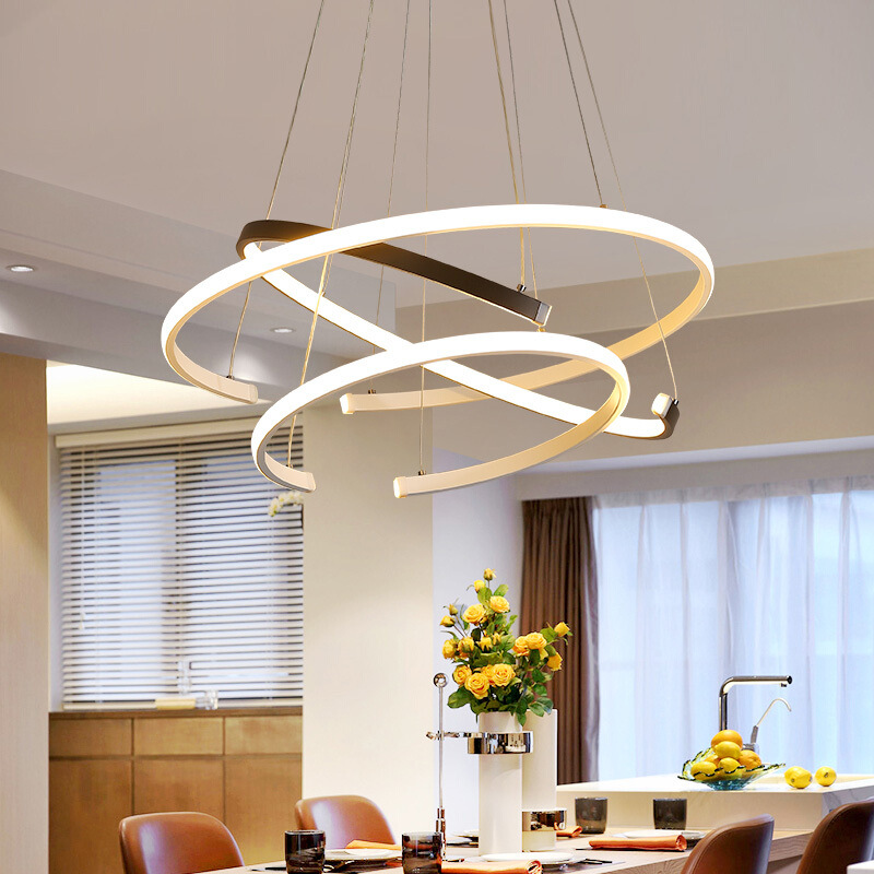 现代简约饭厅圆环形吊灯吧台咖啡厅客厅卧室创意大气led餐厅吊灯
