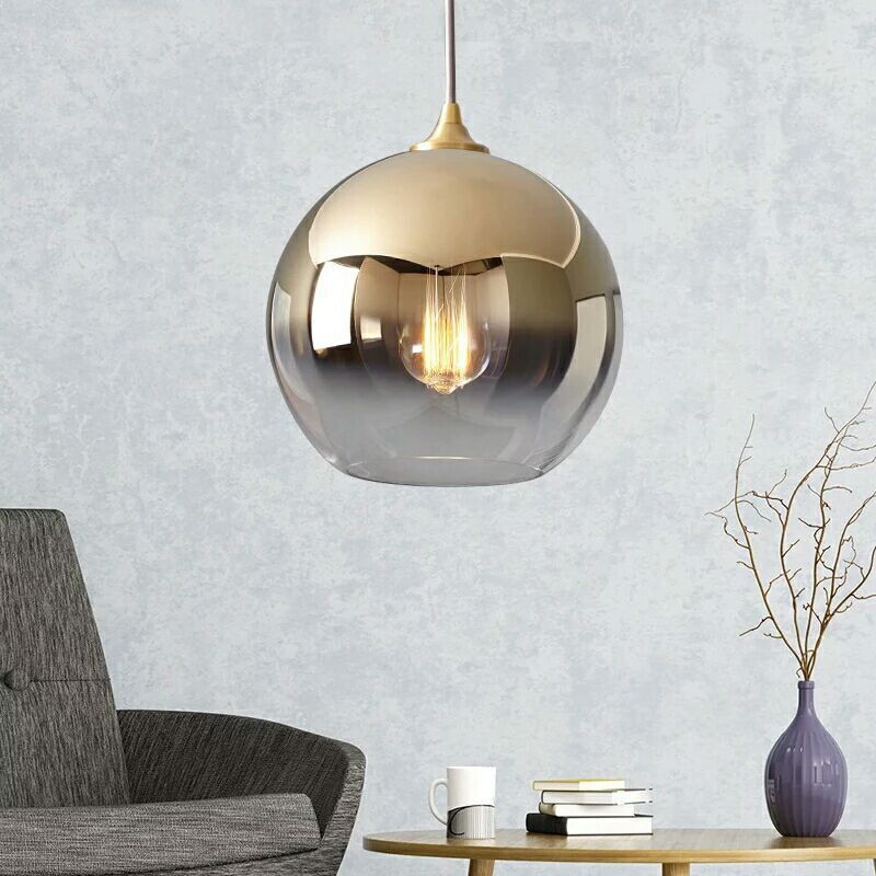 北欧圆球现代简约卧室床头吊灯个性创意吧台餐厅轻奢渐变玻璃吊灯
