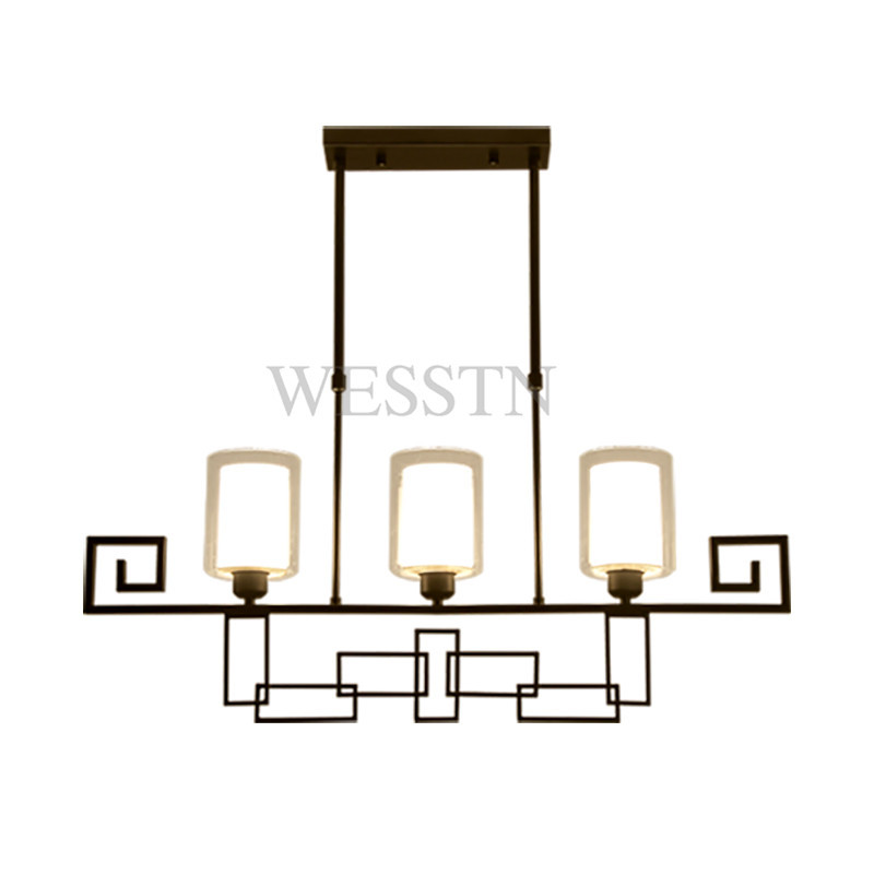现代新中式吊灯客厅餐厅灯饭厅书房三头铁艺复古简约LED中式灯具