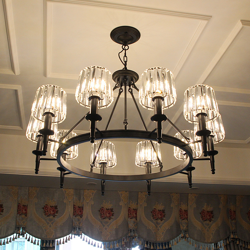 美式水晶吊灯客厅简约现代大气黑色铁艺卧室餐厅简美小美风格吊灯