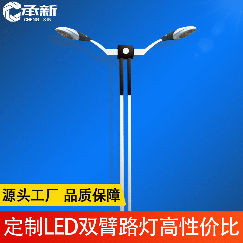 厂家直销LED市电双臂路灯9米10米12米常规路灯双头方管双臂路灯
