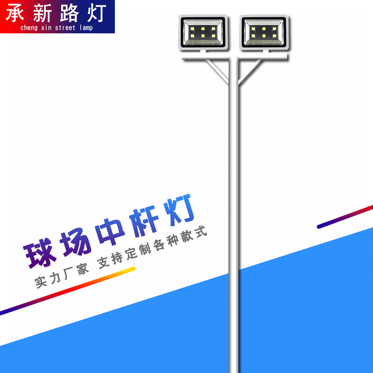 厂家定制双头LED球场灯6米8米杆篮球场羽毛球广场中杆灯高性价比