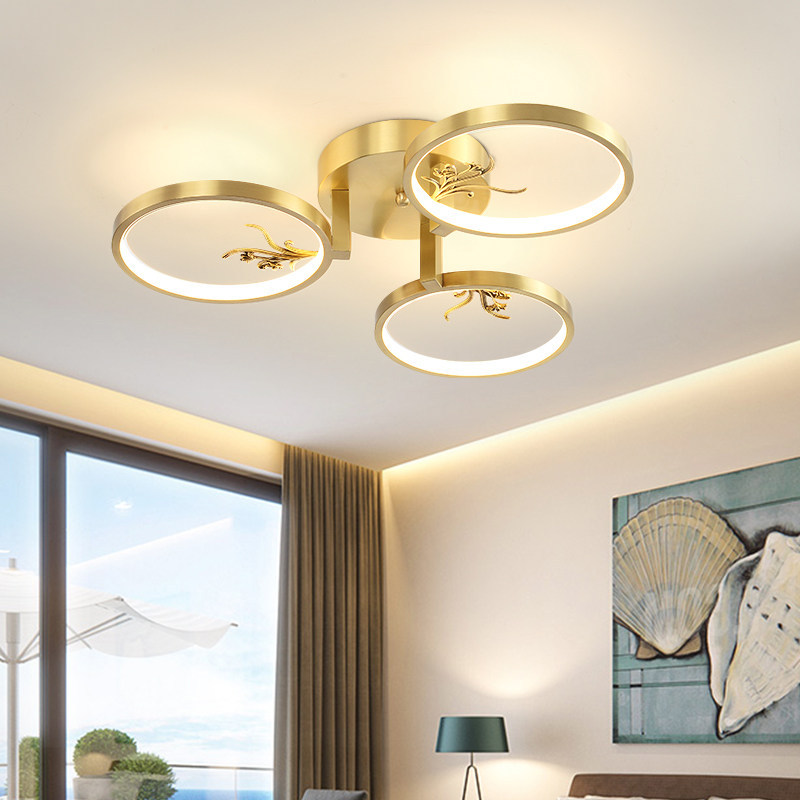 新中式卧室吸顶灯三色变光全铜客厅中国风简约现代创意家用餐厅灯