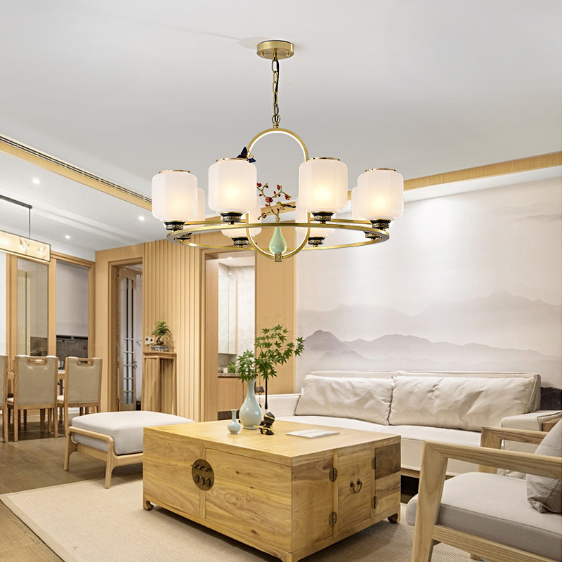 新中式全铜吊灯客厅卧室三头禅意现代中国风创意酒店灯餐厅茶室灯