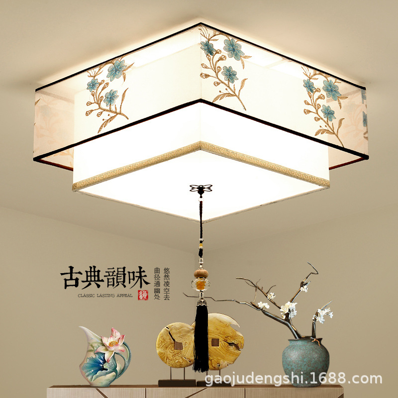 现代新中式吸顶灯圆形主卧室灯温馨复古中国风仿古灯具简约书房灯