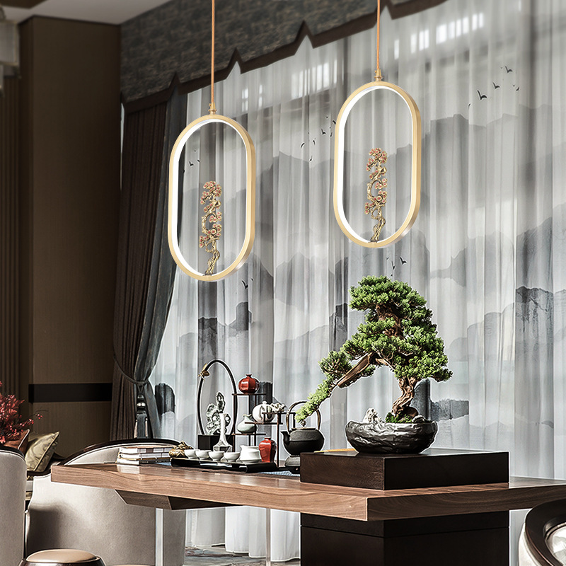 全铜新中式小吊灯单头现代简约卧室壁灯创意吧台餐厅走廊过道灯