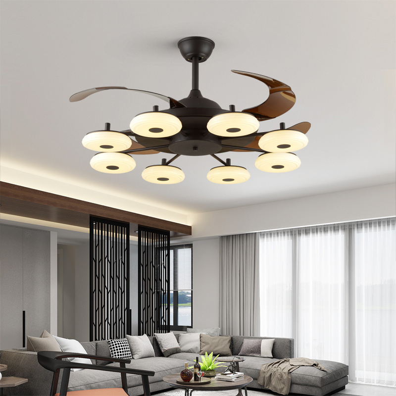 欧式创意风扇灯吊扇灯变频遥控家用客厅餐厅隐形带电风扇吊灯一体