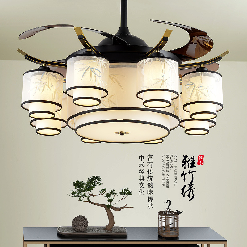新中式隐形风扇吊灯变频遥控吊扇灯家用简约客厅卧室餐厅风扇吊灯