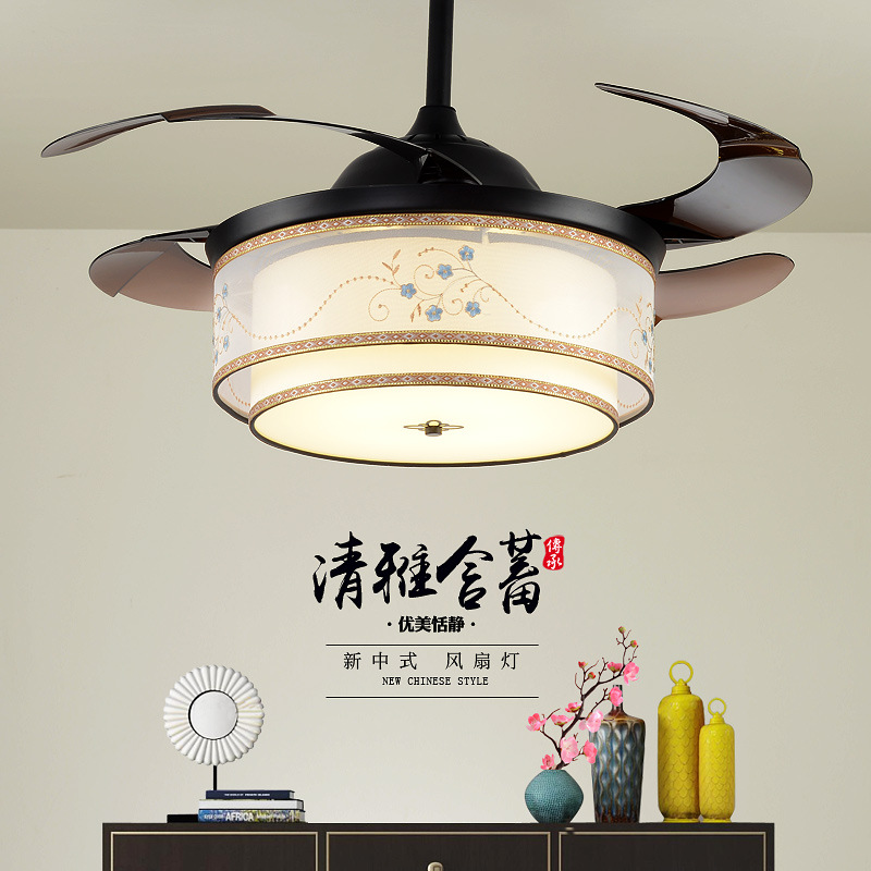 新中式隐形风扇灯仿古客厅餐厅卧室风扇吊灯现代简约个性吊扇大灯
