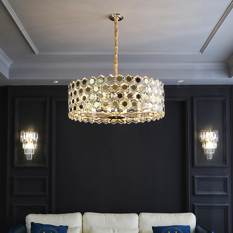 后现代客厅轻奢圆形水晶吊灯金色2020北欧卧室灯餐厅创意水晶灯具