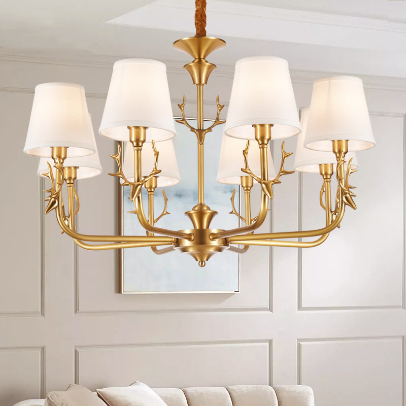 鹿角全铜美式吊灯客厅卧室餐厅吊灯大气个性创意设计师轻奢灯具