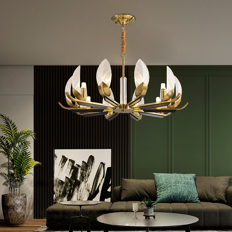 现代简约客厅吊灯轻奢时尚卧室创意玻璃餐厅灯饰水晶大气纯铜灯具