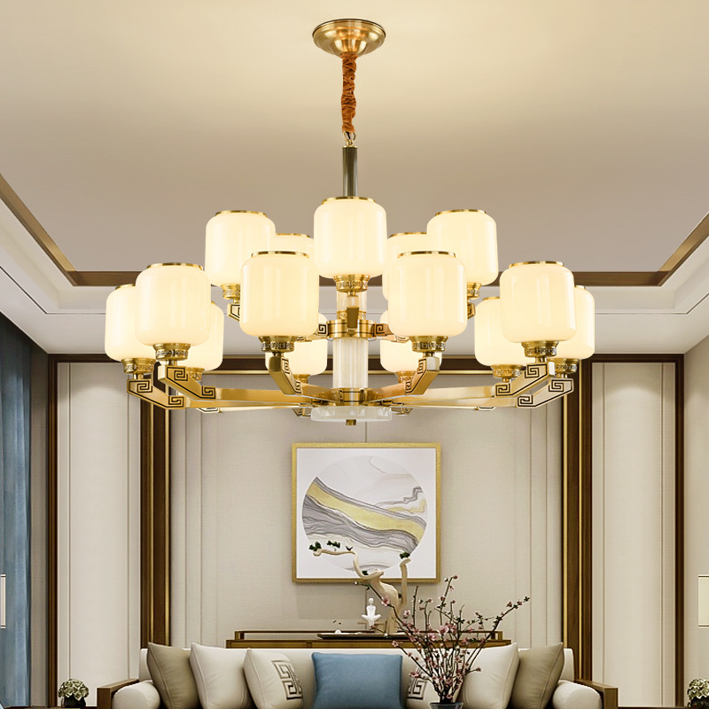 新中式全铜吊灯餐厅卧室书房灯设计师简约大气家用楼双层客厅灯具