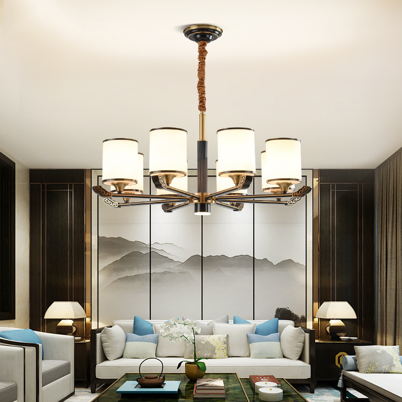 新中式全铜吊灯客厅灯现代简约家用大气风样板房卧室禅意餐厅灯具