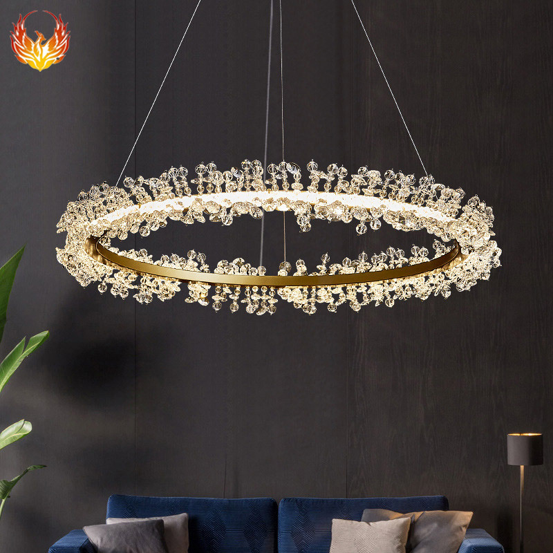 简约LED圆形水晶灯创意个性家用轻奢卧室餐厅吊灯 后现代客厅灯具